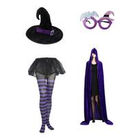 Halloween Costume Set with Hat Cape Pants Glasses for Party Accessories One Size violetinė