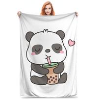 Cute Little Panda Enjoying Boba T Blanket Soft Warm Flannel Throw Blanket Bedspread for Bed Living room Picnic Travel Home Sofa Size: 75*100cm, Weight: 230 GSM