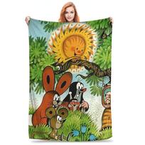Flannel Throw Blanket The Little Mole Cartoon Friends Together Warm Plush Blankets Soft Bedspread for Bedroom Home Picnic Couch Size: 75*100cm, Weight: 230 GSM