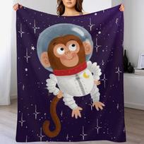 Monkey in The Space Throw Blanket Cozy Light Blanket for Travel Camping Picnic Size: 75*100cm, Weight: 230 GSM