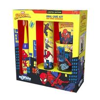 Mr.white zestaw do mycia zębów dla dzieci spiderman 3+: szczoteczka elektryczna+kubek+pasta+podstawka z czasomierzem led