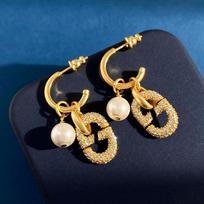 Classic Ear Jewelry Pig Nose Full Diamond Cd Letter Logo Pearl Pendant Earrings Women'S Light Luxury Ins Wind Stud Earrings auksas