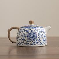 High-grade Ru kiln twisted branch lotus antique teapot to make tea Household ceramic Kung Fu tea set Single pot opening light luxury large capacity