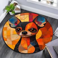 Abstract Chihuahua Round Area Rug,Carpet Rug for Living Room Bedroom Sofa Playroom Decor,Non-slip Floor Mat 80cmx80cm