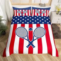 Tennis Court Print Duvet Cover Set Boys Sports Games Themed Comforter Yellow Tennis Racket Bedding 135x200cm 2pcs yellow
