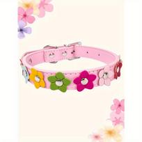 1pc Colorful Flower Decor Pet Collar, Lovely Dog Collar M rožinė