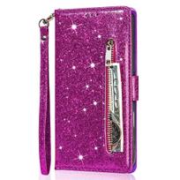 Zipper Glitter Leather Case for iPhone 17 Air 16 16E 15 14 13 12 11 Pro Max XS Max XR 8 7 Plus SE Flip Bling Wallet Phone Cover iPhone 8 violetinė