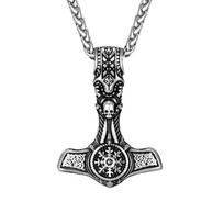 Vintage Norse Runes Thor's Hammer Necklace Men Stainless Steel Vegvisir Anchor Pendant Amulet Vikings Scandinavian Jewelry Gifts