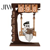 Custom Engraved Book Reading Goal Tracker Halloween Read This Year Counter, Funny Ghost Swing Wooden Ornament, Unique Gift for Lovers Gothic Figurine