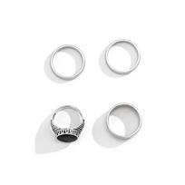 Steel Hexagon Star Letter Niche Design Men Ring Set Fashion Jewelry Vintage Ring Korean Style Ring A 4pcs/set