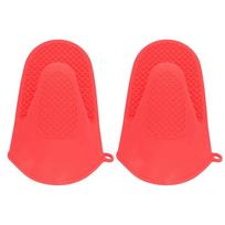 2pcs Oven Mitts Mini Silicone Thickened Anti Scalding Cooking Pinch Mitts for Kitchen Red