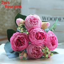 5-Stem Mini Peony & Phili-Boss Rose Korean-Style Small Bouquet – Artificial Floral Arrangement for Home Decor & Weddings rožinės rožinės spalvos