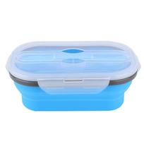 800ml Foldable Bento Box Microwave Safe Portable Food Storage  Outdoor Travel mėlyna