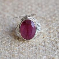 Ruby Ring, Handmade Ring for Her, 925 Sterling Silver Ring, Designer Oval Ring, Wedding Gift, Boho Ring, Gemstone Ring 7.75