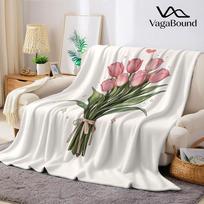 Blush Tulip Bouquet Flannel Blanket Warm Soft Halloween Christmas Couch Warm Cozy Decorative Decor Gift for All Season Size: 75*100cm, Weight: 230 GSM