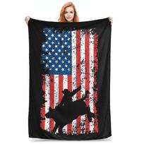 Bull Rider, Rodeo, American Flag Blanket Soft Warm Flannel Throw Blanket Bedding for Bed Living room Picnic Travel Home Couch Size: 75*100cm, Weight: 230 GSM