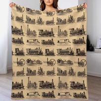 Vintage retro steam old trains poster backpack Throw Blanket Summer Cool Breathable Blanket for Sleeping Size: 75*100cm, Weight: 230 GSM