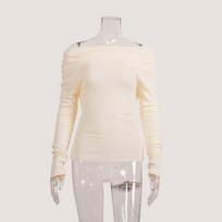 Sexy Off shoulder Knitted Sweater for Women Fashion Autumn Slim fit Solid Pullover Sweaters Women Slash Neck Long Sleeve Knitwears Tops 25081 S balta