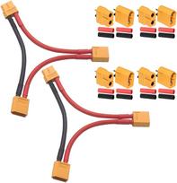 2Pcs XT60 Series Adapter Cable for 2 Lipo with 4 Pairs XT60 Connector – Voltage Increase, Male Female Connectors, for RC Models geltona