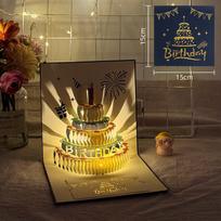 Pop-Up Birthday Cake Greeting Card with Music and Lights - Creative Holiday Blessing Gift