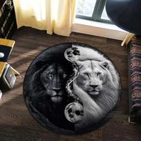 Animal Art Style Round Carpet 3D Printed Coiling Dragon Crouching Tiger Lion Pattern Living Room Mat Coffee Table Foot Mat 40x40cm