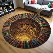 Library Books 3D Optical Illusion Rug Trippy Library Books Hole Carpet Books Cave Illusion Floor Mat Enchanted Bookshelf 3D Rug 100cm