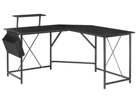 Kampinis rašomasis stalas TACONY, juodas, 180 cm x 140 cm, su lentyna