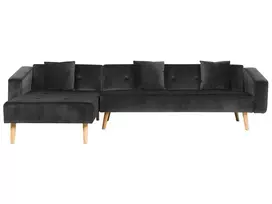 Išskleidžiama kampinė sofa 4 asmenims VADSO, veliūrinė, juoda, dešininė