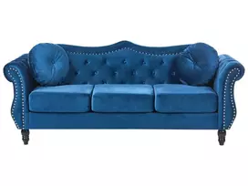 3 vietų sofa SKIEN aksominė tamsiai mėlyna