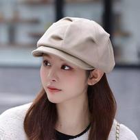 Winter Woolen Beret Hat Solid Color Octagonal Cap for Female Lady Retro Korean Forward Caps 56-58cm smėlis