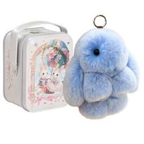 Soft Bunny Keychain with Exquisite Box Bunny Keychain with Tin Bunny Keychain Plush Fluffy Car Charm for Bags & Backpacks mėlyna