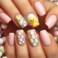 24 Pieces Short Square Press On Nail with Chick Designs Stick on Nail Acrylic Nail Manicure for Easter Celebrations 1