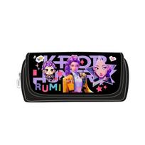 Kpop Demon Hunters Stationery Box For Kids With Durable Pu Construction And Easy Access Design Black Purple