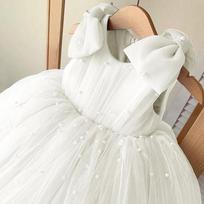 Gorgeous Kids Dress Girls Sleeveless Pearl Cake Tutu Children Birthday Party Clothes 80cm balta