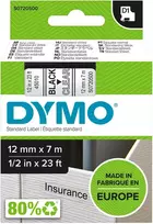 Dymo label spausdintuvas tape D1 12mmx7m, juodas/clear