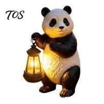 Solar Panda Garden Light Statue with Lantern, Cute Sculpture Light, Automatic for Yard Waterproof Resin Animal Lawn Patio Decor Decorative Lighting M