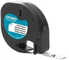 Dymo label spausdintuvas tape LetraTag Plastic 12mmx4m, juodas/baltas