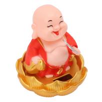 3.74x4.13in Light Sensing Nodding Maitreya Buddha  Window Sill Display Statue raudona