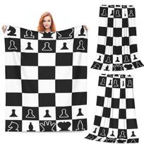 Chess Board Black And White Grid Checkered Blanket Soft Flannel Throw Blanket Bedspread for Bed Living room Picnic Travel Couch Size: 75*100cm, Weight: 230 GSM