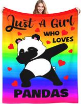 Cute Panda Blanket Just A Girl Who Loves Panda Throw Blankets Panda Stuff Bed Bedding Decor Gifts for Kids Boys Girls Size: 75*100cm, Weight: 230 GSM