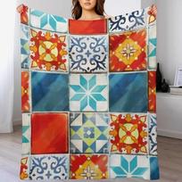 Colorful azulejos tiles from Azul board game Throw Blanket Outdoor Soft Blanket for Picnic Beach Camping Size: 75*100cm, Weight: 230 GSM