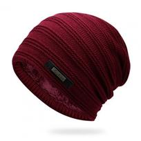 Fall Winter Unisex Piled Hat Baggy Solid Color Knitted Elastic Keep Warm Good Elasticity Thermal Insulation Outdoor Daily Wear B vyno raudonos spalvos