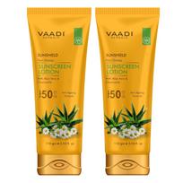 Vaadi Herbals Sunscreen Lotion SPF 50 With Aloe Vera & Chamomile Lightweight Non Greasy Sun Protection Lotion For Face & Body Pack Of 2 X 110 ml