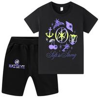 WA1314 Kids Girls KATSEYE Print Short Sleeves T-shirt Shorts Pants Sets 110cm