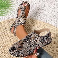 Women Flat Sandals Comfortable Flats Sandals Printed Bohemia Roman Style Shoes for Women Fashion Shoes Sandalias 36 juoda