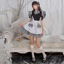 Halloween Costume Lolita Maid Outfit Cook's Daily Black and White Plaid Cosplay Maid Lolita Dress Black S