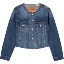 Levis SS24 Summer Collection Single Button Design Round Neck Short Denim Jacket Women Jackets Dark-Blue 001C1-0001 S