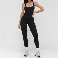 Naked yoga onesie contrasting color hemming generous neckline fitness suit running sports onesie women S