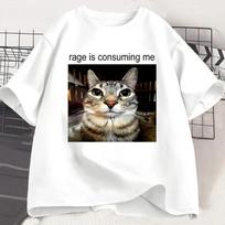 Funny Cat Rage Consuming Me Graphic Print T-shirt M