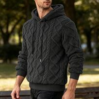 Autumn Winter Men Fleece Hooded Sweatshirt Drawstring Hood Ribbed Cuff Long Sleeve Pullover Warm Solid Color Daily Casual Loose Fit Outerwear Hoodie S juoda